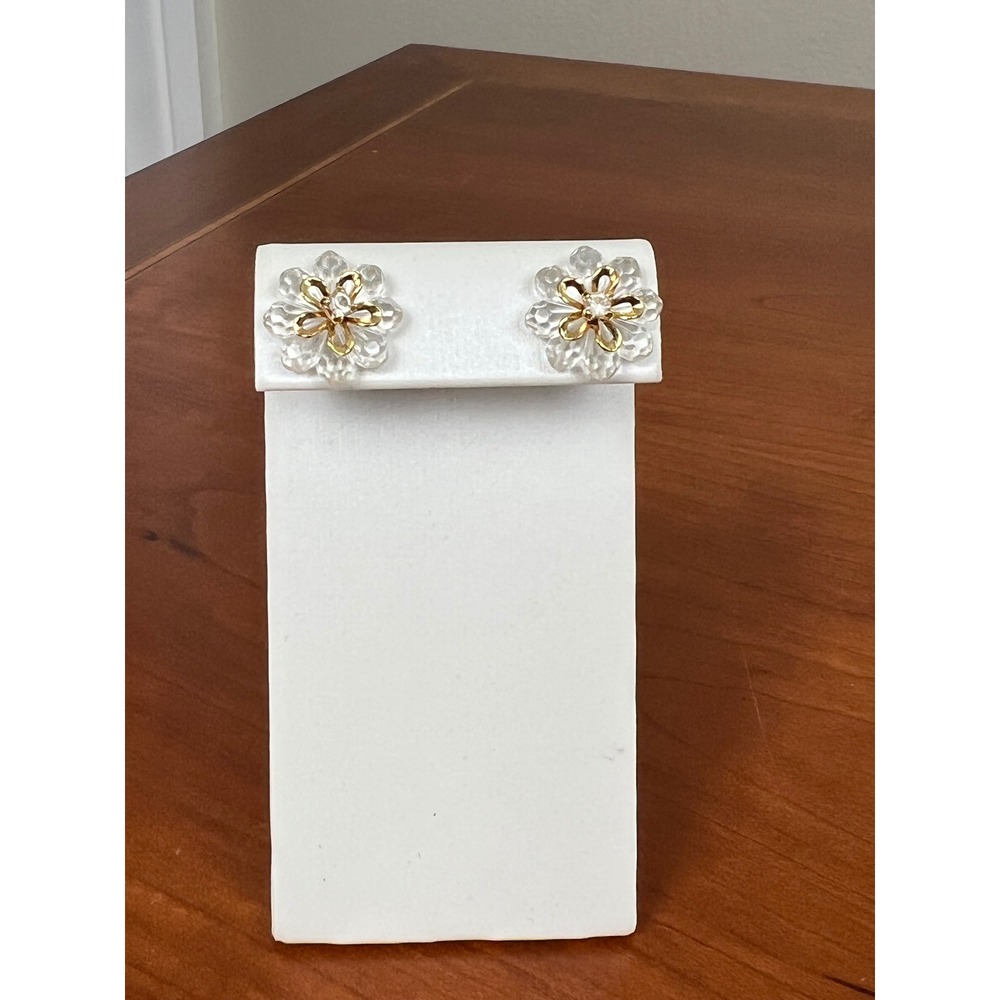 Clear Acrylic Flower Stud Earrings Gold Tone Floral Petal Jewelry